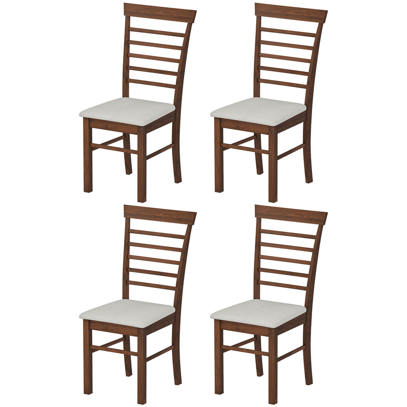 Wooden Dining Chairs Set Of 4, Farmhouse Upholstered Kitchen Chairs With Rubber Wood Frame, Dark Brown And Beige