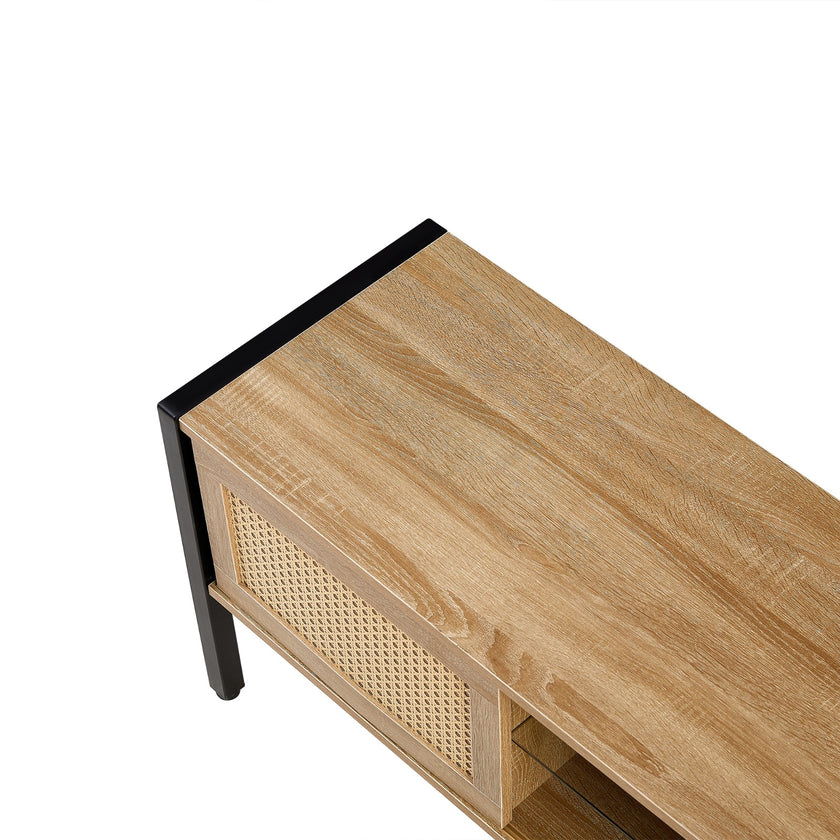 54.33  Rattan TV Cabinet With Color Light Strip   Double Sliding Doors