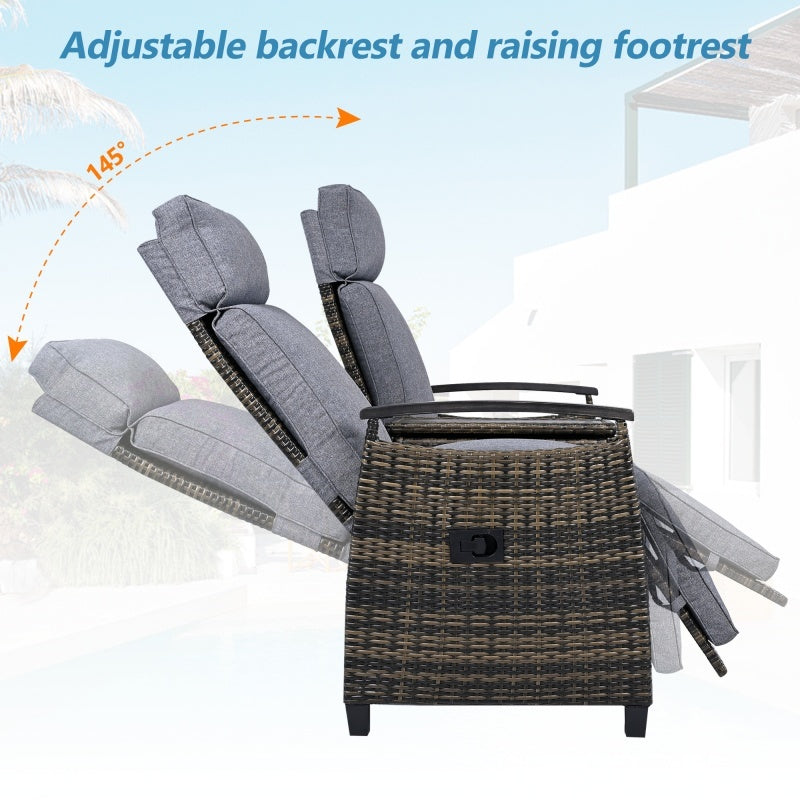 Terrace Lounge Chair Double Sofa, Adjustable Backrest Willow Outdoor Leisure Chair Set, Equipped With Acacia Wood Armrests And Built-in Storage Table, Gray, Prohibited Platform Temu