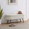Ottoman Oval Storage Bench,Rubber Wood Legs, Beige 43.5x16x16
