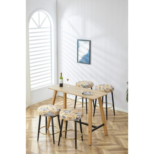 Counter Height Bar Stools Set Of 2, PU Kitchen Stools Upholstered Dining Chair Stools 24 Inches Height With Golden Footrest For Kitchen Island Coffee Shop Bar Home Balcony Silver Leaves Velvet