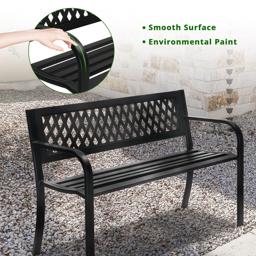 47 Inch PVC Mesh Backrest Black Iron Bench
