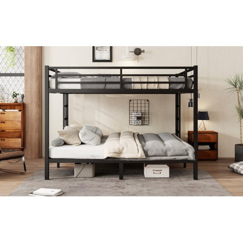 Metal California King Over California King Bunk Bed For Teens And Adults,Space-Saving Noise Reduced No Box Spring Needed, Black