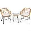 3 Pieces Rattan Furniture Set With Cushioned Chair Table
