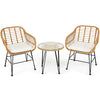 3 Pieces Rattan Furniture Set With Cushioned Chair Table