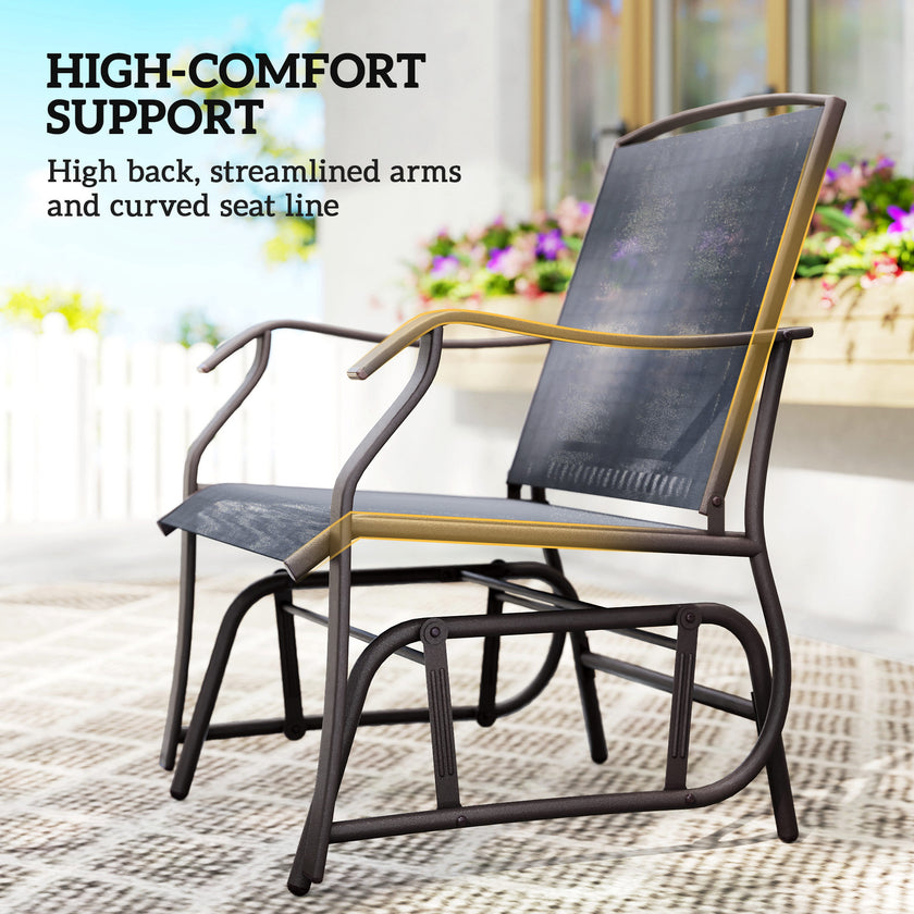 3 Piece Outdoor Glider Chair With Coffee Table And 2 Patio Chairs Supports Up To 352 Lbs For Backyard And Garden Gray