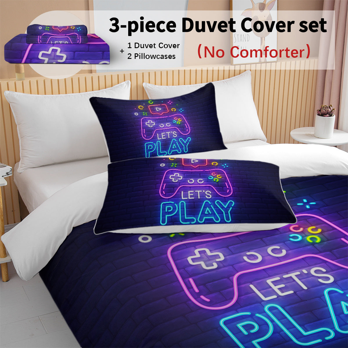 Gaming Duvet Cover Set Twin Full Queen King Size Video Game Controller Bedding Set, Boys Video Games Comforter Cover With 2 Pillow Shams, Bed Set For Boys Girls Bedroom Decor