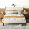 Platform Bed Frame With Fabric Upholstered Headboard And Wooden Slats Support, Fully Upholstered Mattress