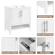 30 Bathroom Vanity With Sink, Multi-functional Bathroom Cabinet With Doors And Drawers, Solid Frame And MDF Board, White