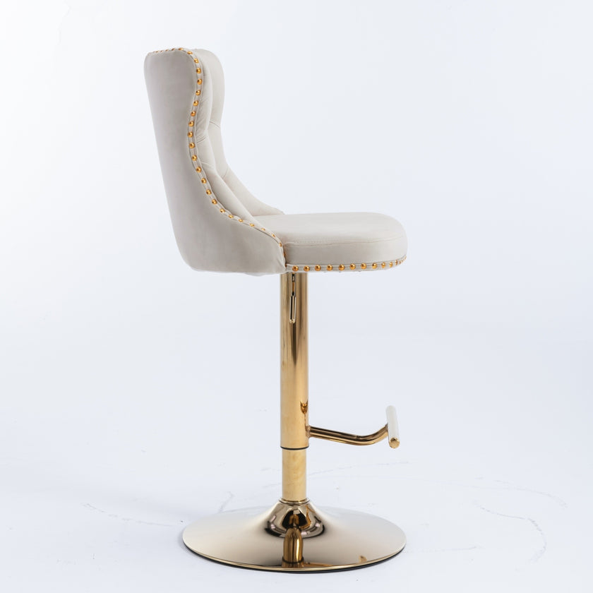 A&A Furniture,Golden Swivel Velvet Barstools Adjusatble Seat Height From 25-33 Inch