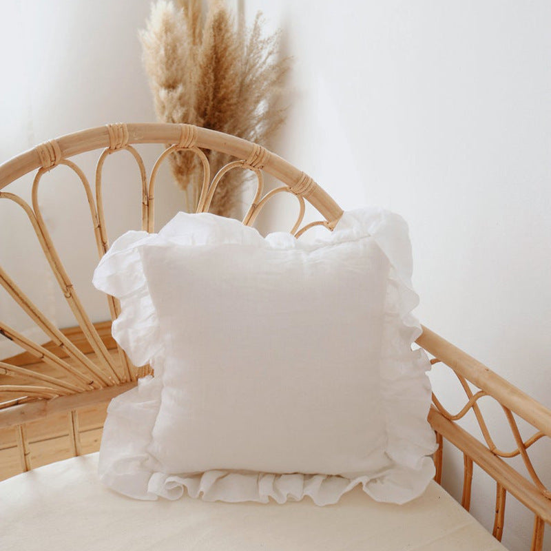 Ruffled Pillow Cover With Core Linen Pillow Living Room