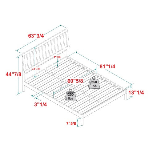 Mid-Century Modern Solid Wood Queen Spindle Bed Black