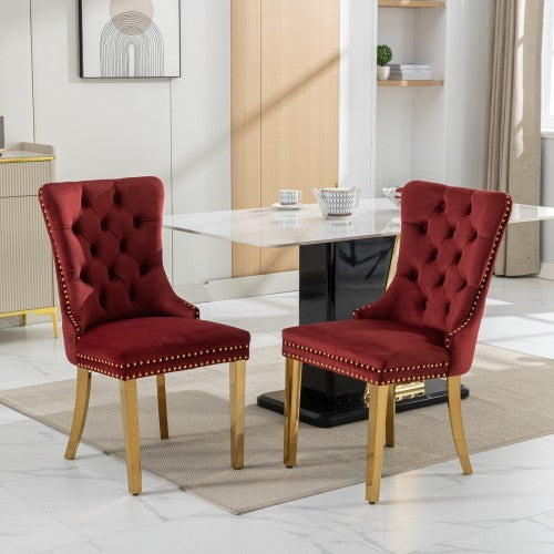High-end Tufted Solid Wood Contemporary Velvet Upholstered Dining Chair With Golden Stainless Steel Plating Legs,Nailhead Trim,Set Of 2