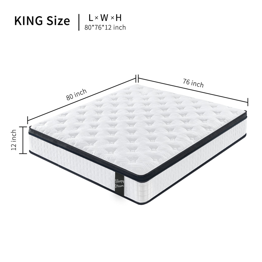 12 Inch Hybrid Mattress Individual Pocket Spring Memory Foam Knitted Cover CertiPUR-US White