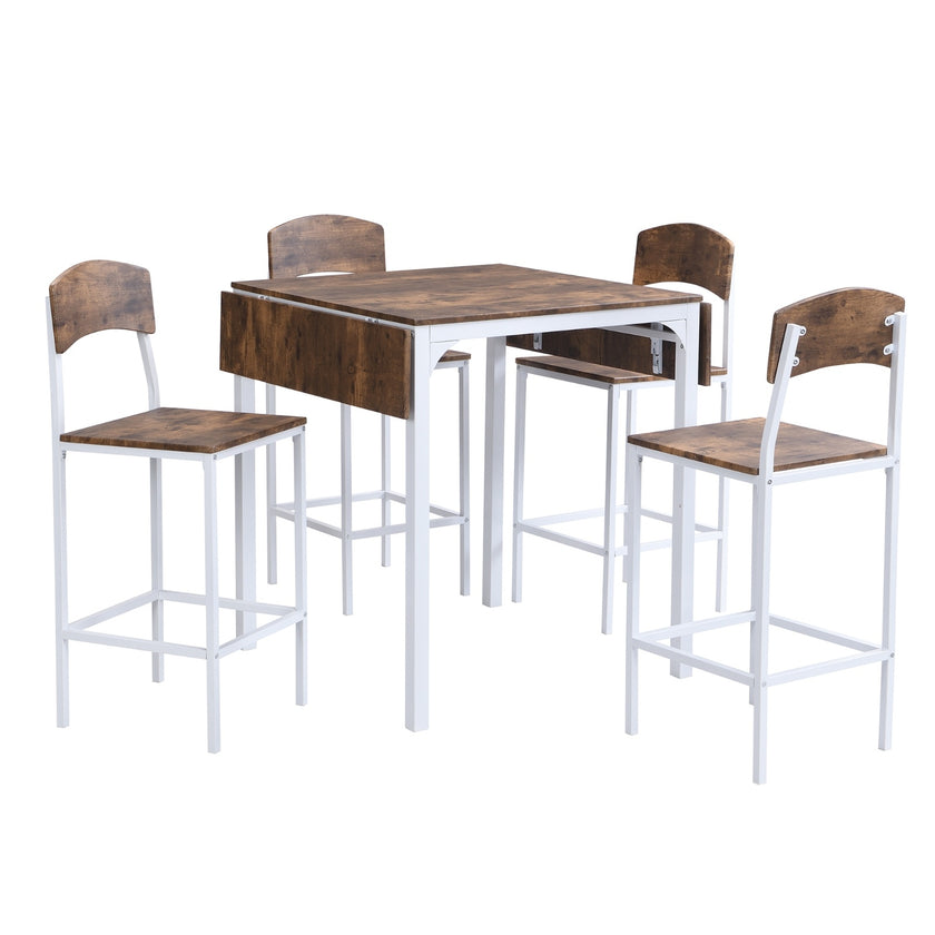 TOPMAX Farmhouse 5pc Counter Height Dining Set With Drop Leaf, White