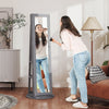 360 Swivel Jewelry Armoire, Lockable Jewelry Cabinet With Full-Length Mirror, Storage Shelves, Gray