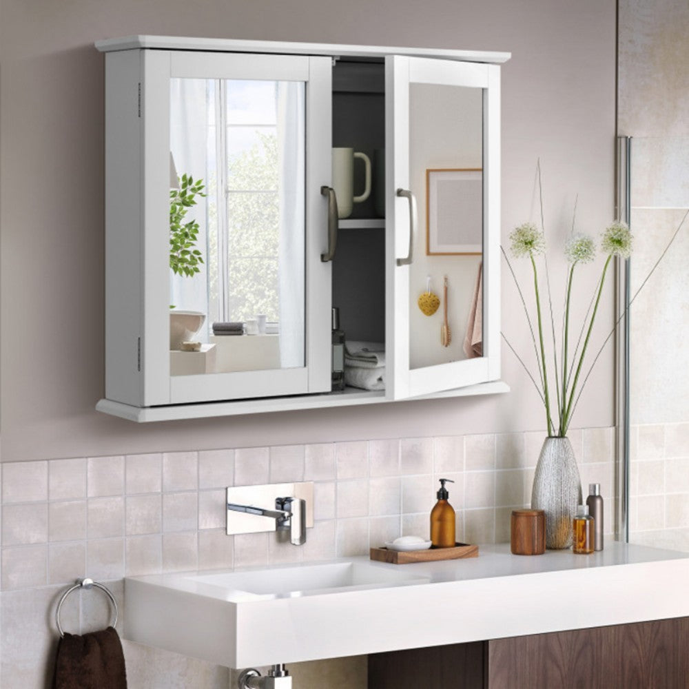 2-Tier Wall-Mounted Mirror Storage Cabinet With Handles For Bathroom