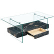 43.3 Inch Modern Two-Tier Coffee Table - Clear Tempered Glass And Black Marble Texture, Multifunctional Storage Design.The Bottom Tier Includes A Drawer.Can Be Used As A Coffee Table,side Table,etc