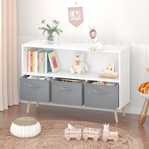 Fiberboard Children's Bookshelf With Foldable Fabric Drawers