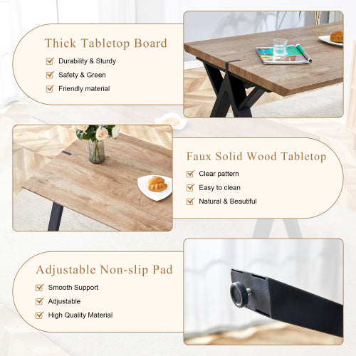 63x35.4Wood-Textured MDF Dining Table With Black A-Frame Legs.Density Board Sticker,Iron Pipe Spraying,Suitable For Various Occasions Such As Living Rooms, Kitchens, Terraces, Etc.