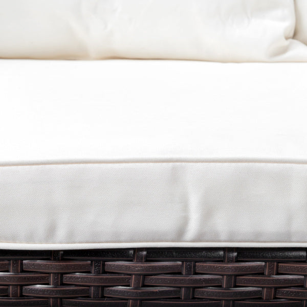 Stretchable Brown Rattan, Beige Cushion, Woven Rattan Bench