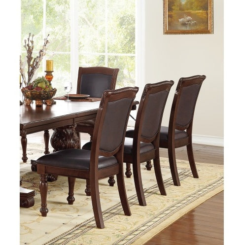 Gorgeous Formal Set Of 2 Side Chairs Brown Color Rubberwood Dining Room Furniture Faux Leather Upholstered Seat
