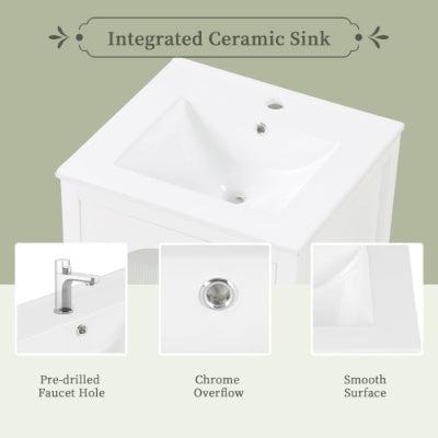 20 Bathroom Vanity With Sink, Bathroom Cabinet With Soft Closing Glass Door, A Drawer, Black