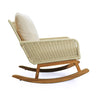 Contemporary Minimalist Ivory Wicker Rocking Chair With Soft Polyester Cushions And Durable Wooden Frame, Perfect For Indoor And Outdoor Spaces Like Patio, Balcony, Or Living Room