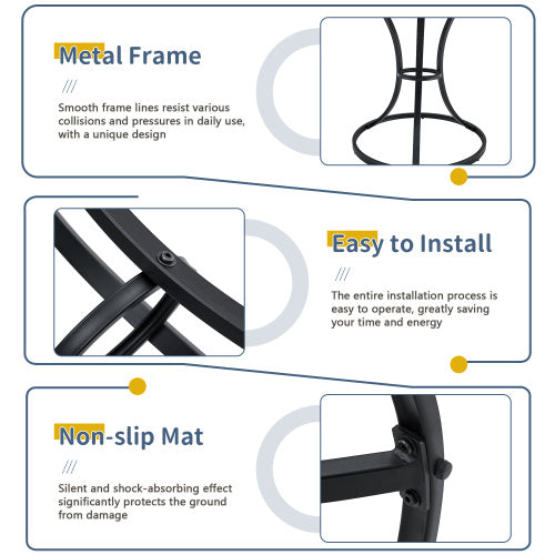 A Modern Minimalist Circular Table With A Diameter Of 33.3 Inches, An Elegant And Practical Choice.White Marble Textured Pattern Desktop, Paired With Uniquely Shaped Metal Leg.