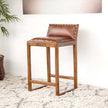 Gavin Mid-Century Modern 25'' Solid Wood Genuine Leather Counter Stool In Tan 31-Inch