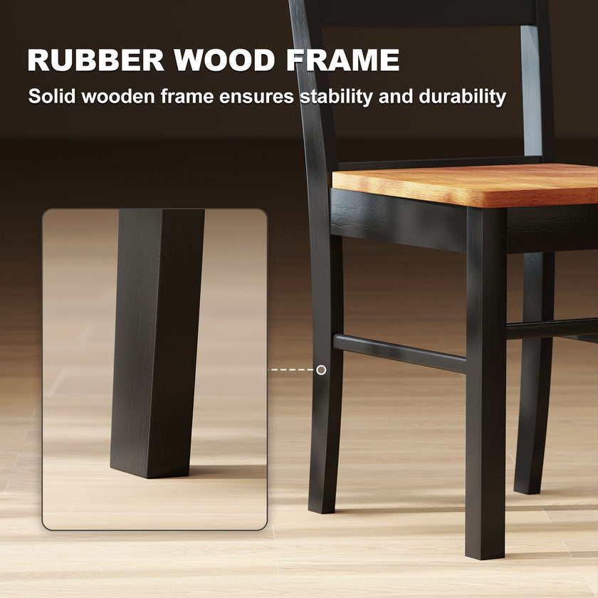 Farmhouse Dining Table Chairs, Set Of 2 Rubber Wood Kitchen Table Chairs With Open Back For Living Room, Black