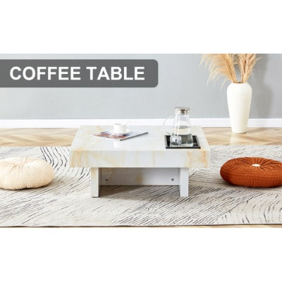 A Modern And Practical Coffee Table With Imitation Marble Patterns, Made Of MDF Material. The Fusion Of Elegance And Natural Fashion 31.4X 31.4X12