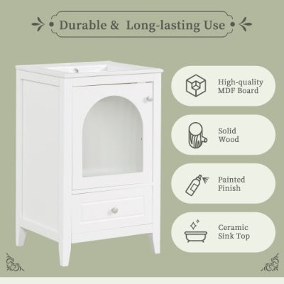 20 Bathroom Vanity With Sink, Bathroom Cabinet With Soft Closing Glass Door, A Drawer, Black