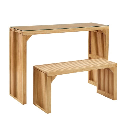 Dining Bench And Table, Pine Indoor Wood Bench For Entryway,Living Room,Kitchen And Bedroom Table And Bench Set  Nature, Long Bench  Table Tempered Glass Included
