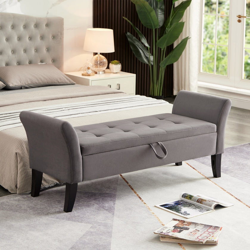 51.5  Bed Bench With Storage Grey Velvet