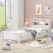 Wood Twin Size Platform Bed With Built-in LED Light, Storage Headboard And Guardrail, White