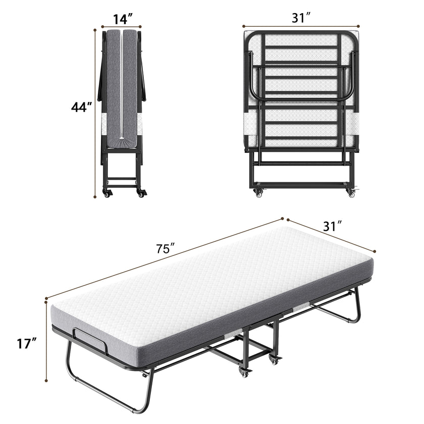 Folding Bed With Mattress  Foam Mattress All Steel Pipe Frame