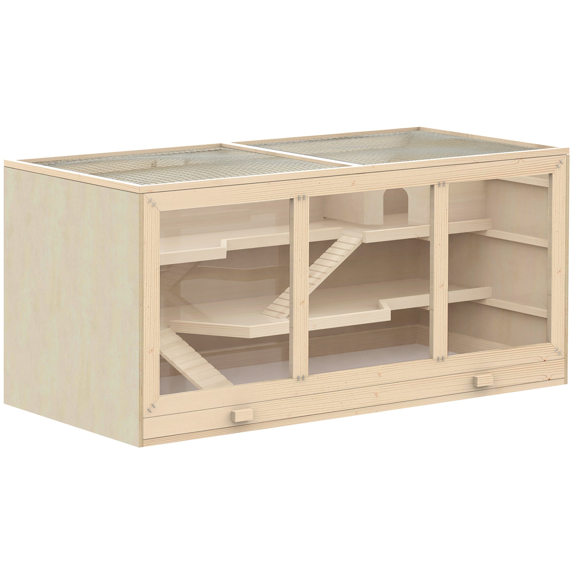Hamster Cage 3 Tiers Wooden Big Habitat Mice Rat Exercise Play House Pen Opening Roof Ramps