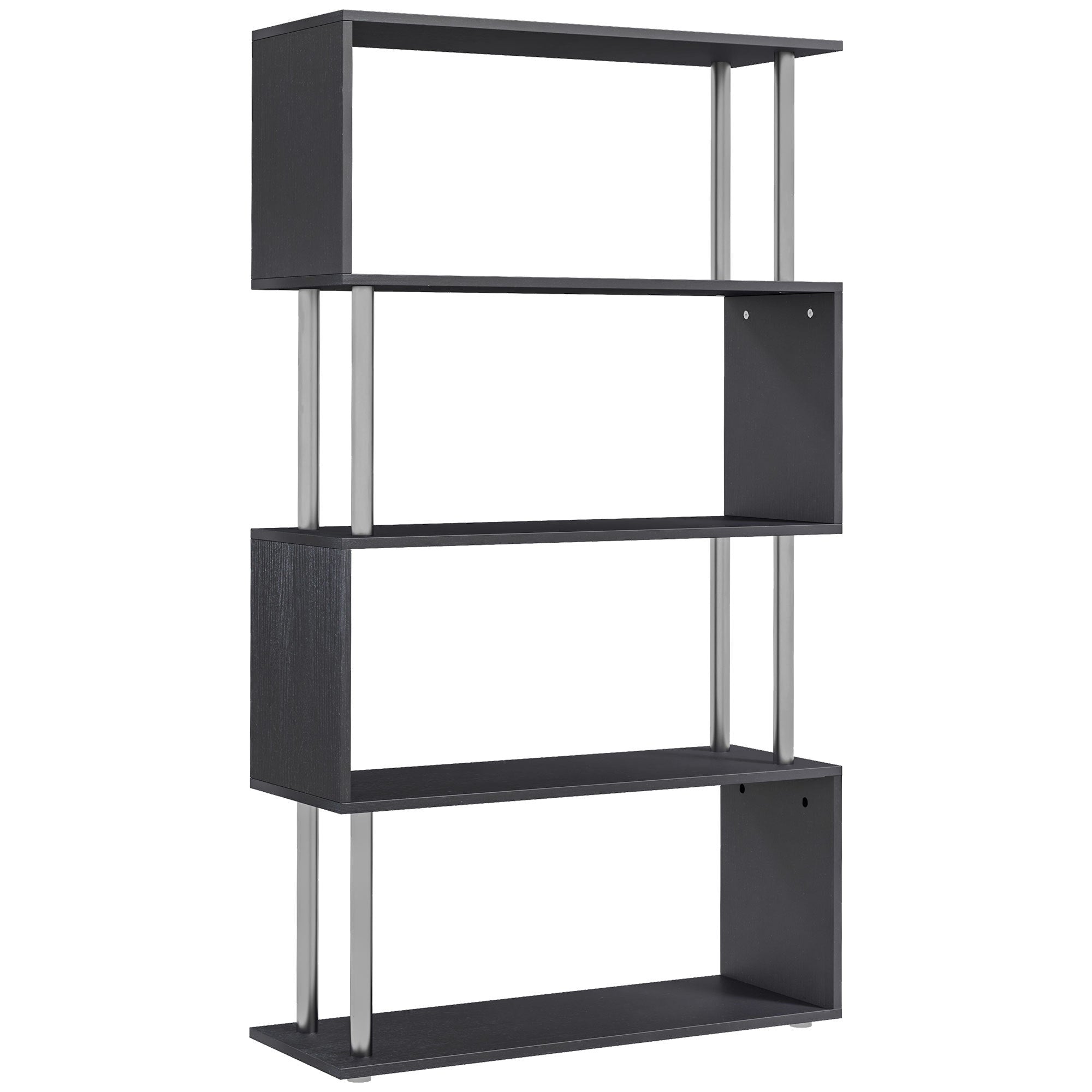 5-Tier Bookcase S-Shaped Wooden Storage Shelf Modern Decorative For Home And Office Black