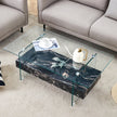 43.3 Inch Modern Two-Tier Coffee Table - Clear Tempered Glass And Black Marble Texture, Multifunctional Storage Design.The Bottom Tier Includes A Drawer.Can Be Used As A Coffee Table,side Table,etc