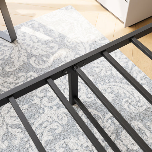 Metal Platform Bed Frame, Victorian Style Headboard Footboard Under Bed Storage No Box Spring Needed Queen Size Black