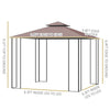 10' X 10' Outdoor Patio Gazebo Canopy With 2-Tier Polyester Roof, Netting, Curtain Sidewalls, And Steel Frame, Brown