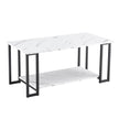 D&N Coffee Table, 2 Layers 1.5cm Thick Marble MDF Rectangle 39.37 L Tabletop Iron Coffee Table , Dining Room, Coffee Shop, Resterant, White Top, Black Leg