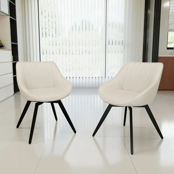 A Set Of 2 Dining Chairs, Medieval Modern Kitchen Dining Chair, PU Decorative Chairs With Black Metal Legs, Suitable For Home&kitchen White