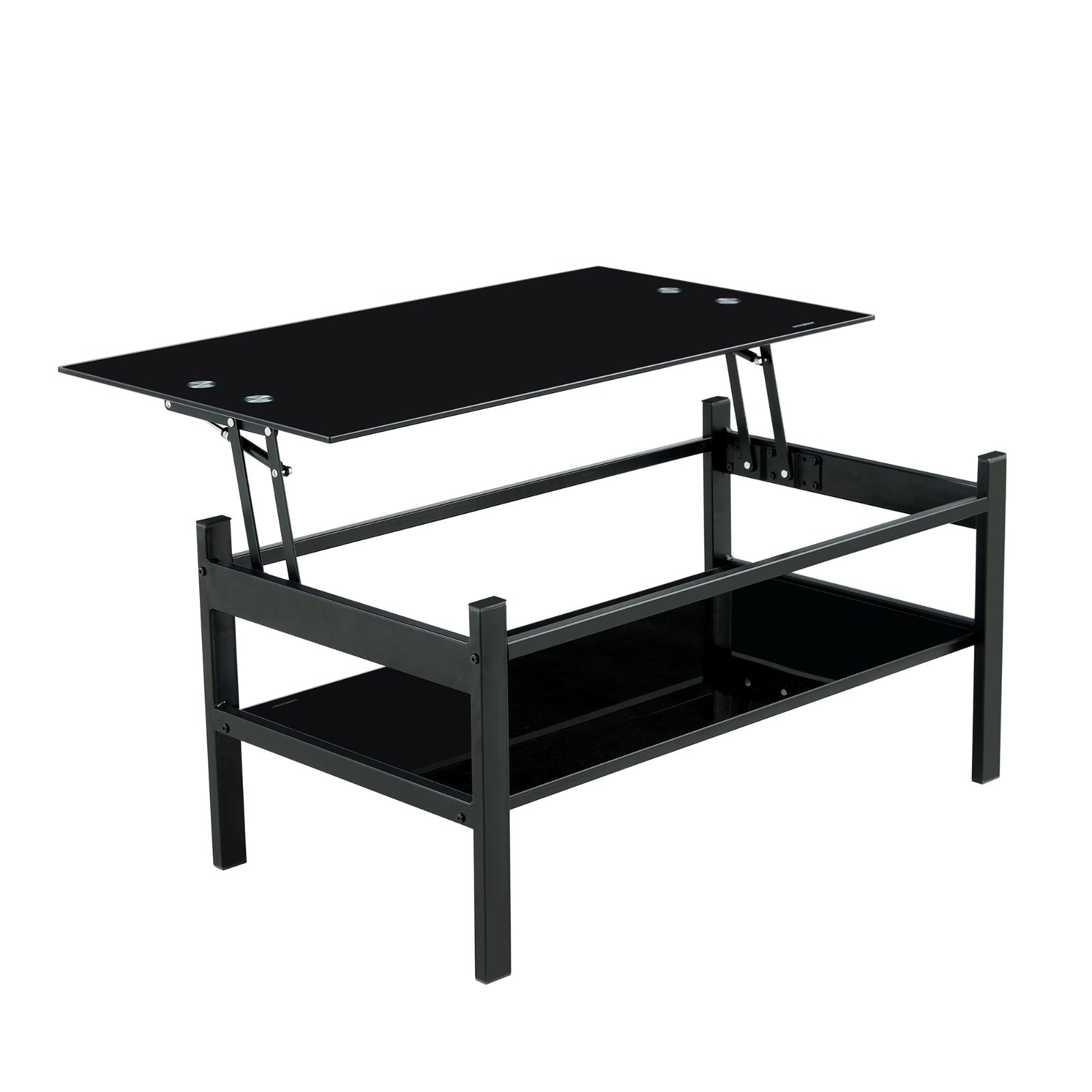 Glass Lift Top Coffee Table, 2-Layer Tempered Glass, Modern Simple, Black