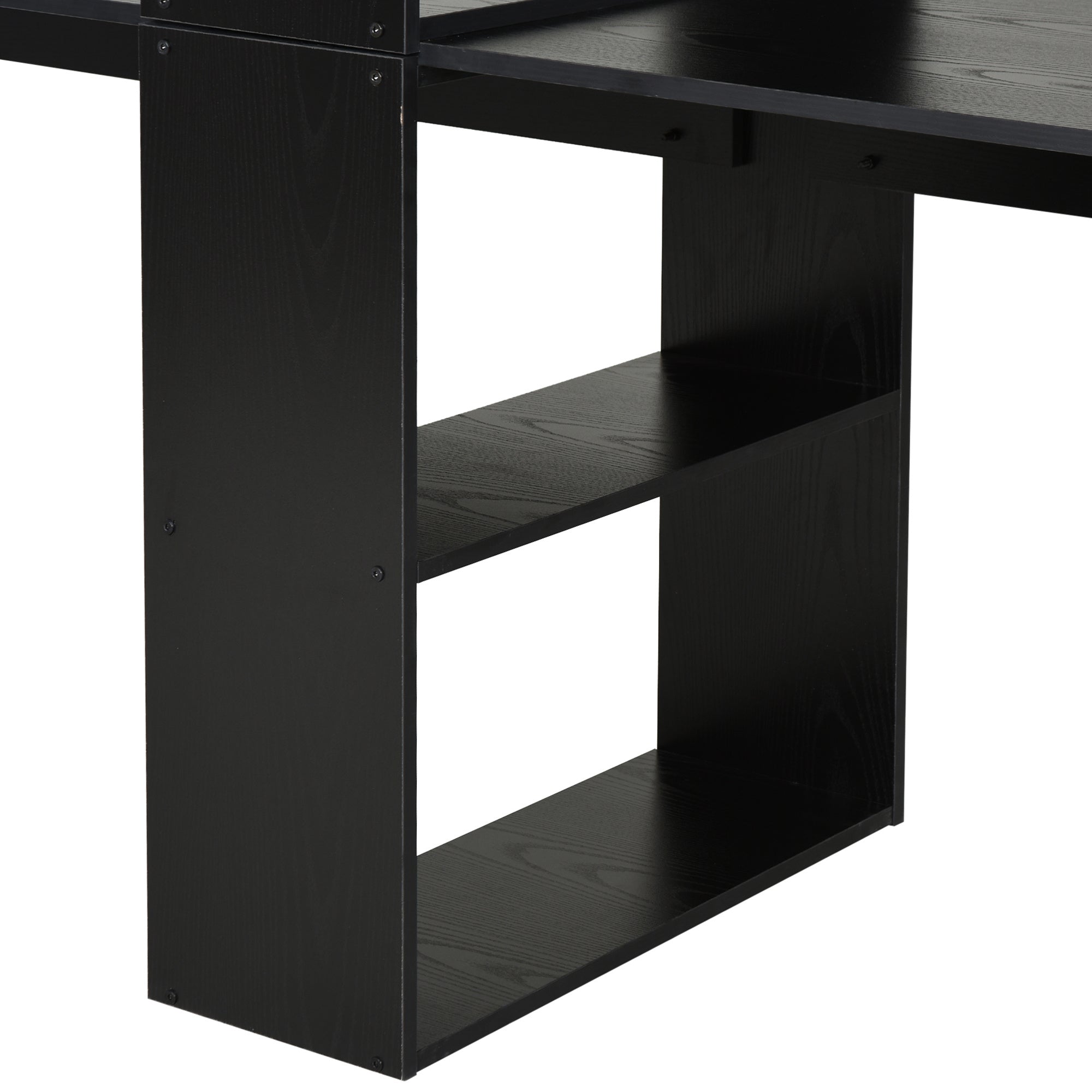 Extra Long 2-Person Desk With Bookshelf Black Home Office Workstation Combo