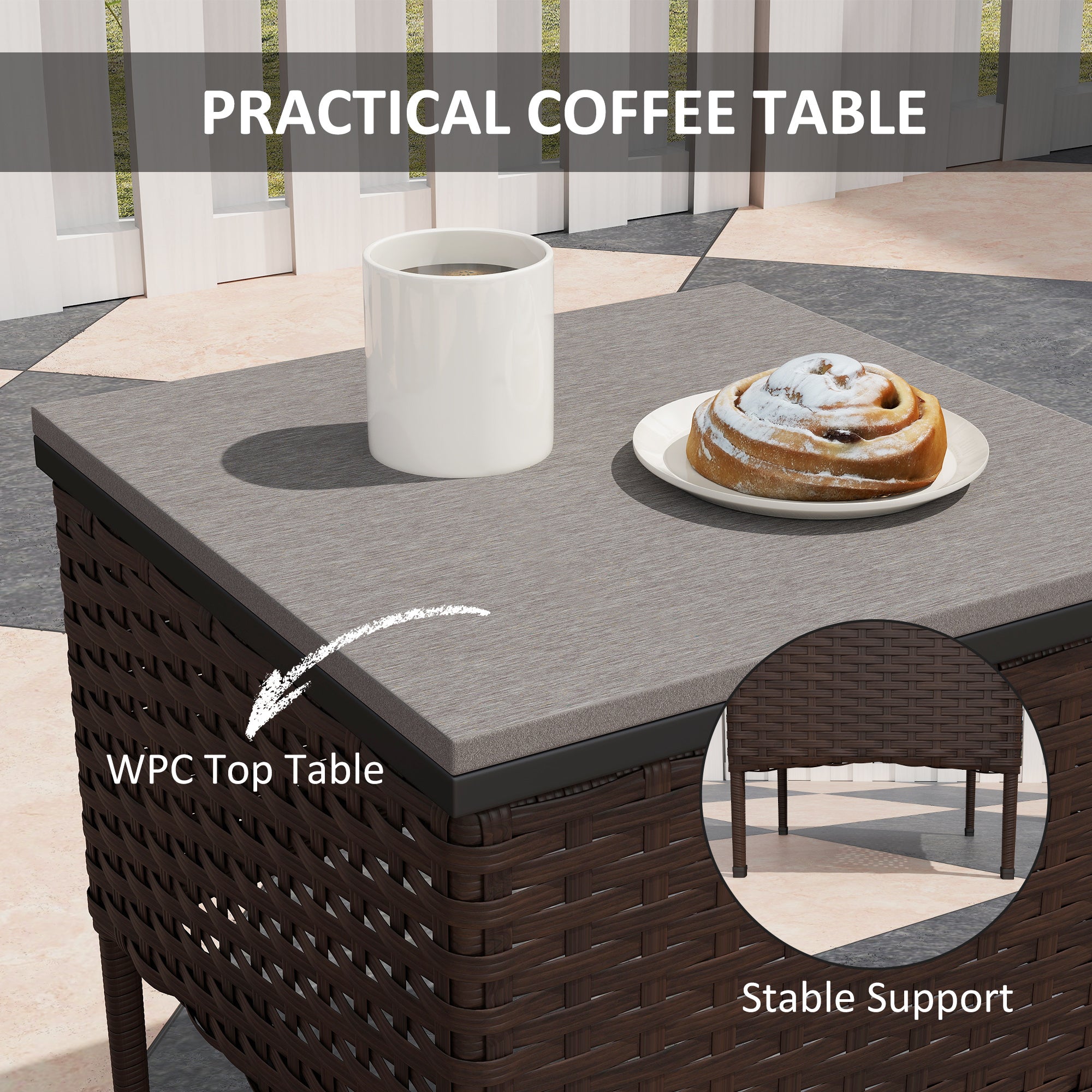 3 Piece Wicker Patio Furniture Set, Outdoor PE Rattan Rocking Chairs With Coffee Table, Cushions For Porch, Brown