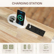 Kitchen Island On Wheels With Drop Leaf, Charging Station, Rolling Kitchen Cart With Wood Top, Adjustable Shelf, White