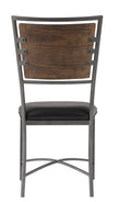 Industrial Style Metal Frame Chairs Set Of 2, Faux Leather Seat Burnished Brown Finish And Gray Metal Finish Rustic Style Dining Kitchen Furniture