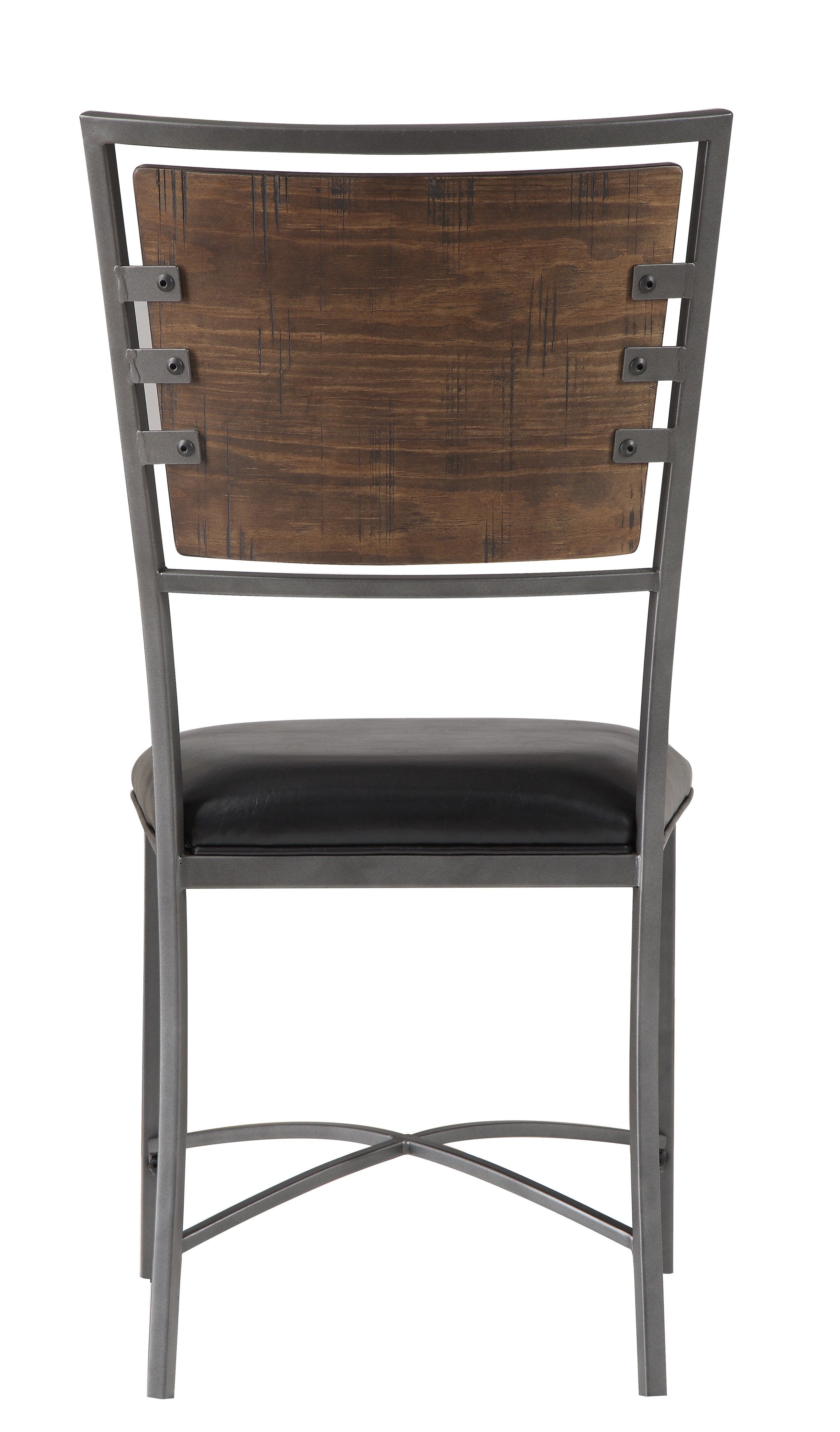 Industrial Style Metal Frame Chairs Set Of 2, Faux Leather Seat Burnished Brown Finish And Gray Metal Finish Rustic Style Dining Kitchen Furniture